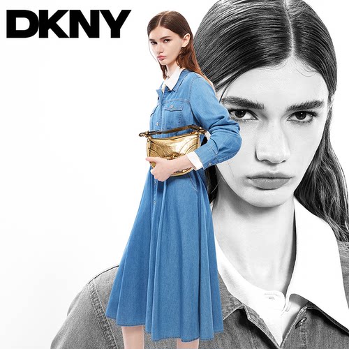 DKNY唐可娜儿春季裙子百搭日常通勤风A字版型裙衬衫牛仔连衣裙女