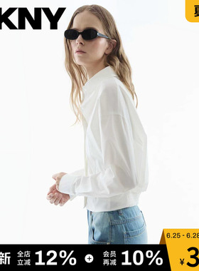 DKNY唐可娜儿26春夏新款白色衬衫女刺绣落肩收腰显瘦短款外套上衣
