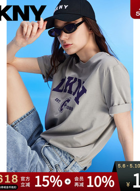 【100%棉】DKNY唐可娜儿夏季短袖T恤女美式复古宽松字母印花上衣