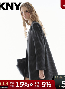 DKNY唐可娜儿26春夏新款西装外套女条纹时尚潮流西服上衣简约单西