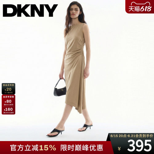含莱赛尔连衣裙无袖不对称收褶