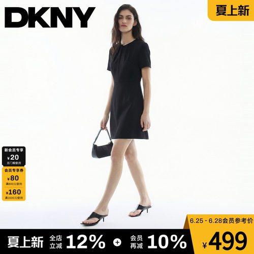 短袖连衣裙女黑色直筒钻领休闲