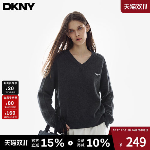 DKNY唐可娜儿宽松v领针织衫女秋