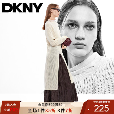 DKNY唐可娜儿2025秋季新款简约优雅轻盈镂空开衩纯色针织连衣裙女