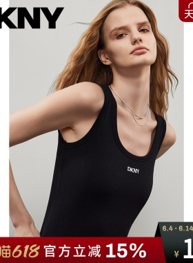 DKNY唐可娜儿26夏季新款背心女黑色紧身打底内搭吊带上衣肌理简约