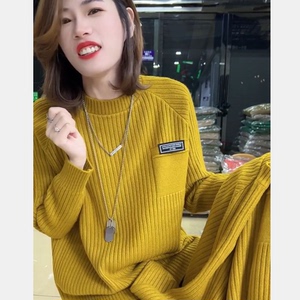 欧货中长款毛衣女纯色秋冬加厚针织衫保暖宽松减龄洋气打底衫时尚