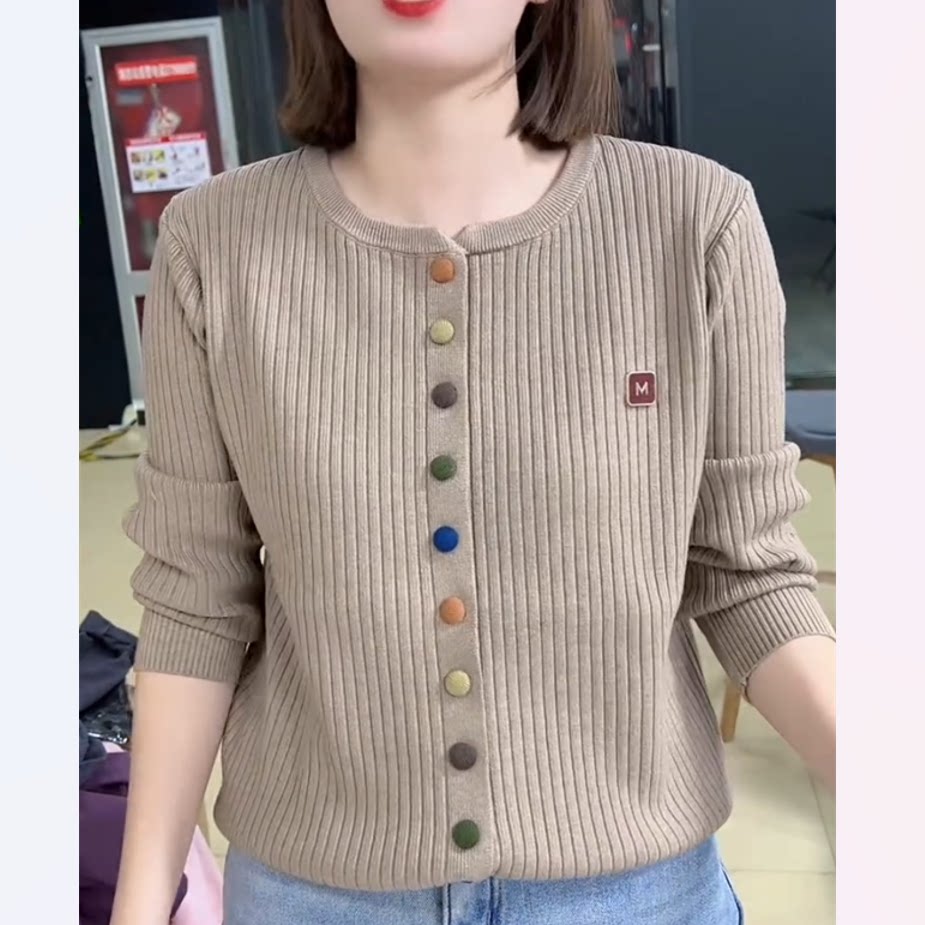 新款圆领慵懒风针织开衫女秋冬衫上衣洋气宽松女装显瘦韩版外套潮