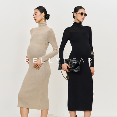 SELLYNEAR孕妇装秋冬连衣裙时尚修身显瘦高领孕期打底针织长裙