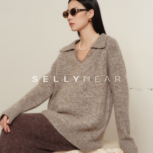 SELLYNEAR孕妇毛衣冬季2025新款时尚宽松长袖法式复古老钱v领上衣