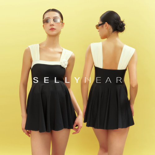 SELLYNEAR孕妇泳衣时尚法式撞色遮肚显瘦小香风外出度假孕期泳装