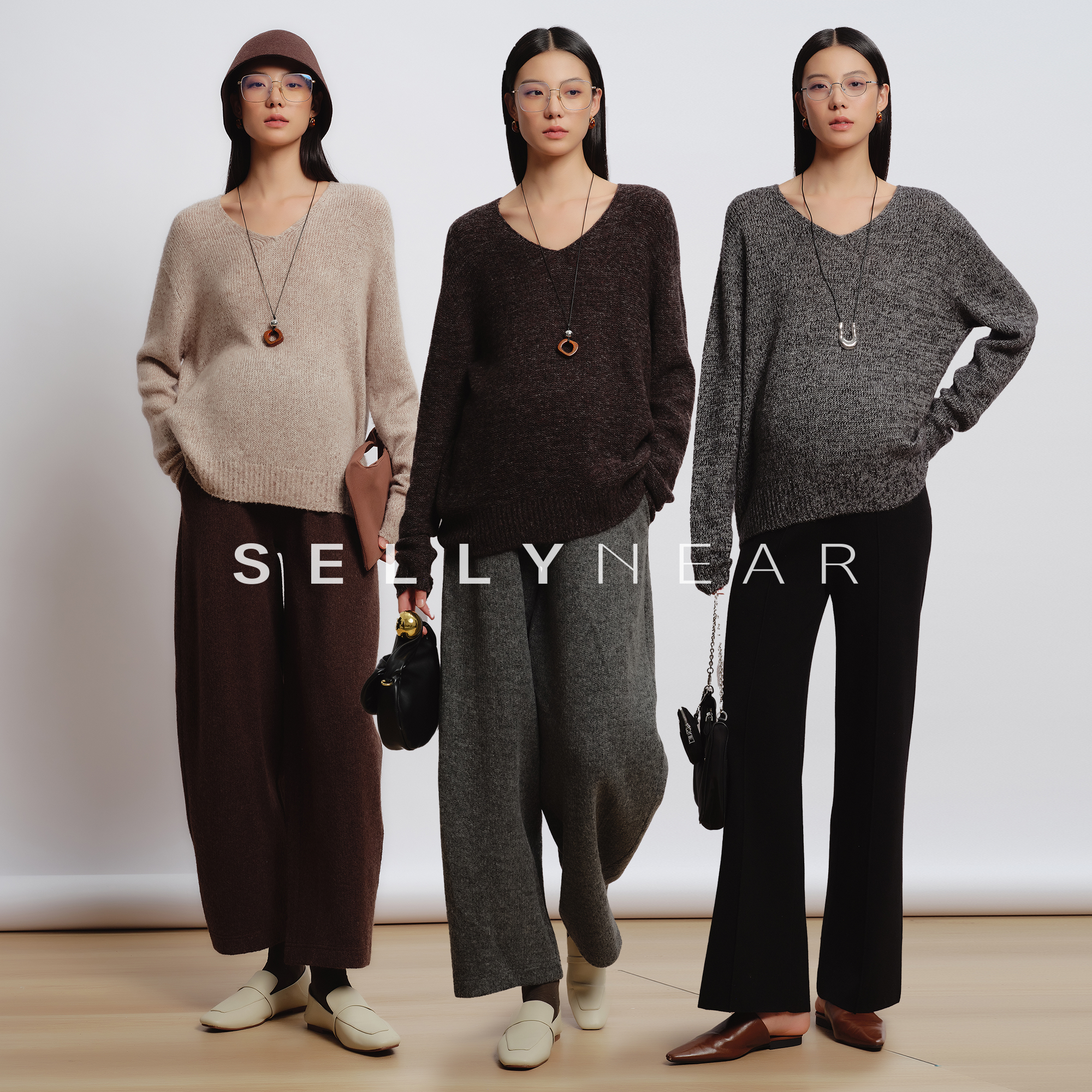 SELLYNEAR孕妇毛衣外穿秋冬新款时尚绵羊毛山羊绒V领柔软毛衣上衣