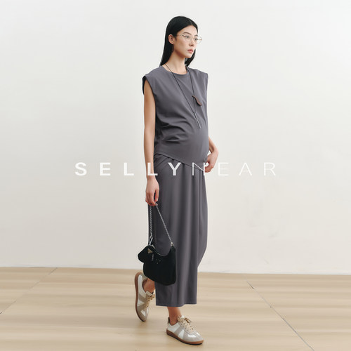 SELLYNEAR高级感孕妇连衣裙夏季新款时尚圆领无袖宽松孕期哺乳裙