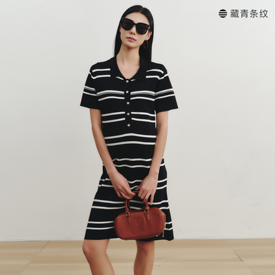 SELLYNEAR孕妇裙夏外穿2026新款时尚条纹撞色孕期针织哺乳连衣裙 — 2