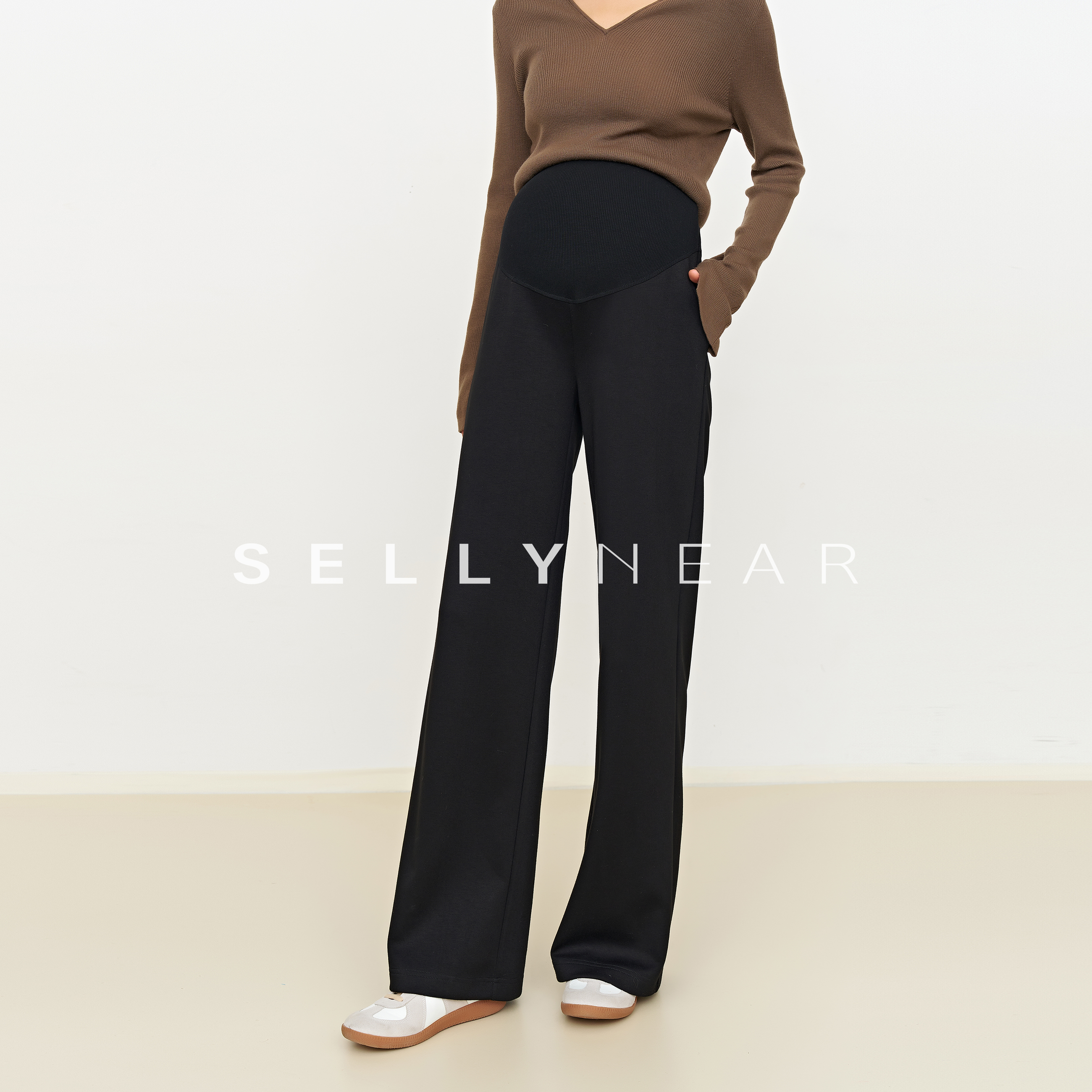 SELLYNEAR孕妇裤子春秋新款时尚宽松顺滑莫代尔显瘦通勤直筒长裤