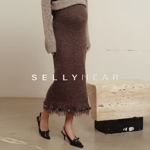 SELLYNEAR孕妇半身裙秋冬装新款时尚亮片拉毛针织半裙无托腹短裙