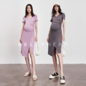 修身 SELLYNEAR孕妇装 连衣裙时尚 新款 显瘦V领高弹针织哺乳裙 夏季