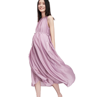 SELLYNEAR孕妇夏装连衣裙新款时尚丝滑宽松法式优雅A摆紫色背心裙