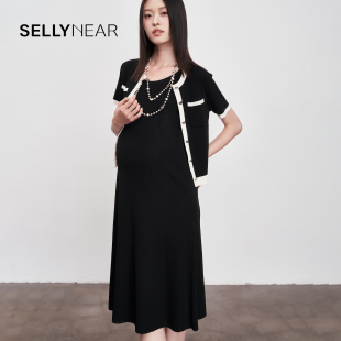 2024新款 SELLYNEAR孕妇夏季 高级感套装 经典 撞色小香风针织两件套