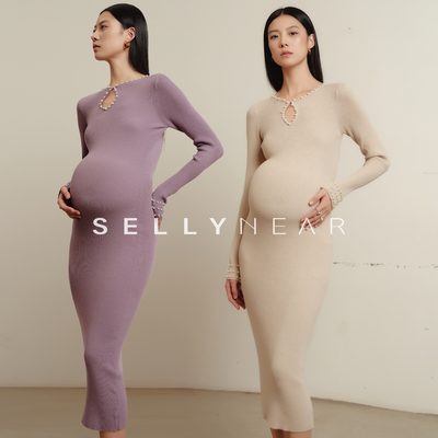 SELLYNEAR孕妈妈高级感裙子2025秋冬新款时尚法式气质孕妇连衣裙
