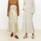 时尚 SELLYNEAR孕妇装 醋酸半身裙春季 高级感缎面斜裁孕期托腹半裙