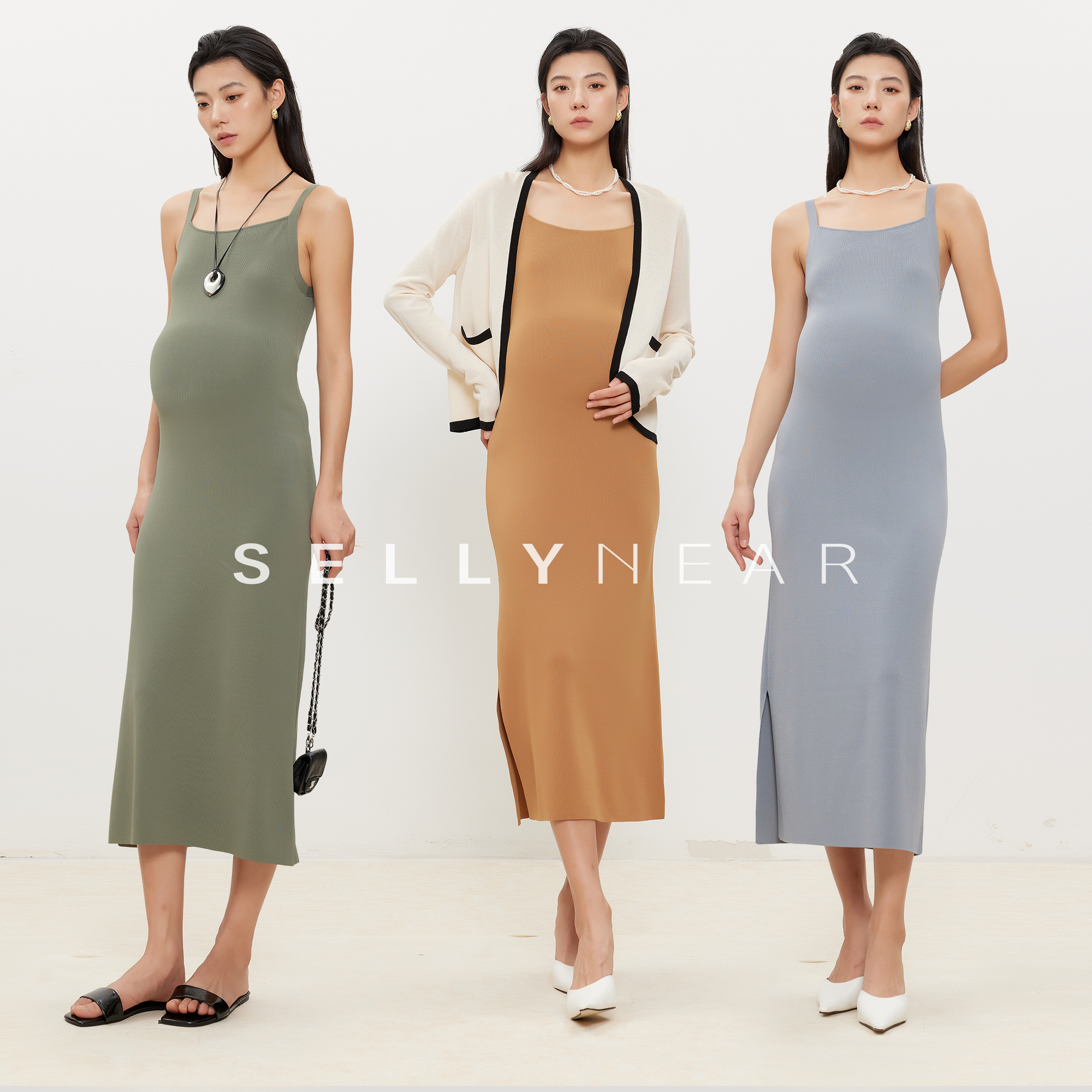 SELLYNEAR孕妇装吊带裙2025新款时尚优雅知性简约针织显瘦连衣裙