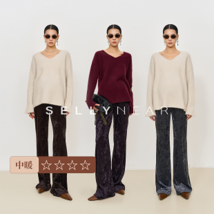 宽松流光丝绒无托腹直筒拖地长裤 SELLYNEAR孕妇裤 时尚 新款 秋冬装