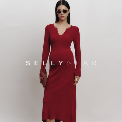 SELLYNEARS孕妇裙新款冬高级感气质极简显瘦红色针织连衣裙新年装