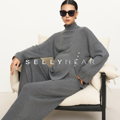SELLYNEAR孕妇套装秋冬新款时尚宽松高级灰慵懒时髦针织两件套装