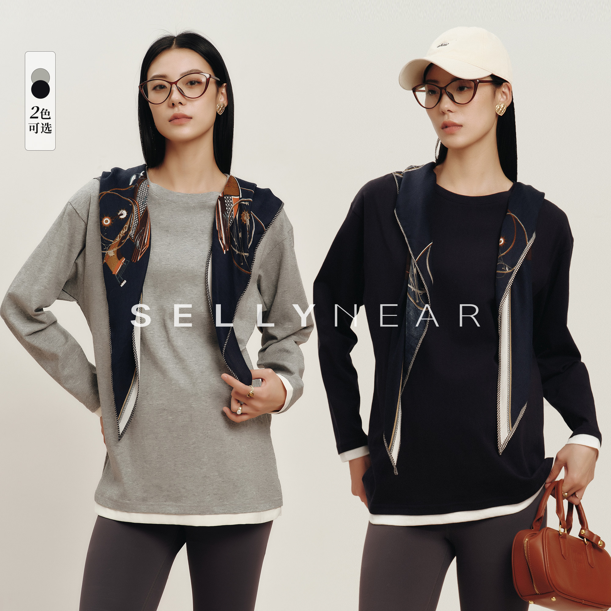 SELLYNEAR孕妇秋装2026新款长袖T恤时尚宽松遮孕肚不显怀孕期上衣