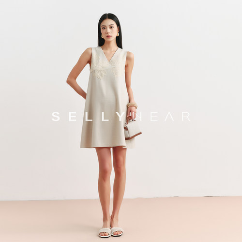SELLYNEAR孕妈妈高级感裙子2026新款时尚蕾丝拼接无袖孕期连衣裙
