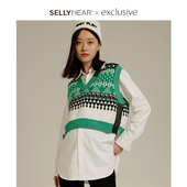 SELLYNEAR孕妇马甲外套春秋款 森绿色民族风图腾针织背心外穿 时尚