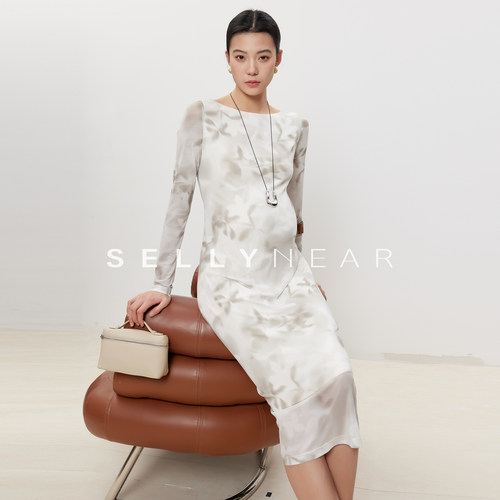 SELLYNEAR孕妇装连衣裙2025春季新款高级感网纱晕染乱花小鱼尾裙
