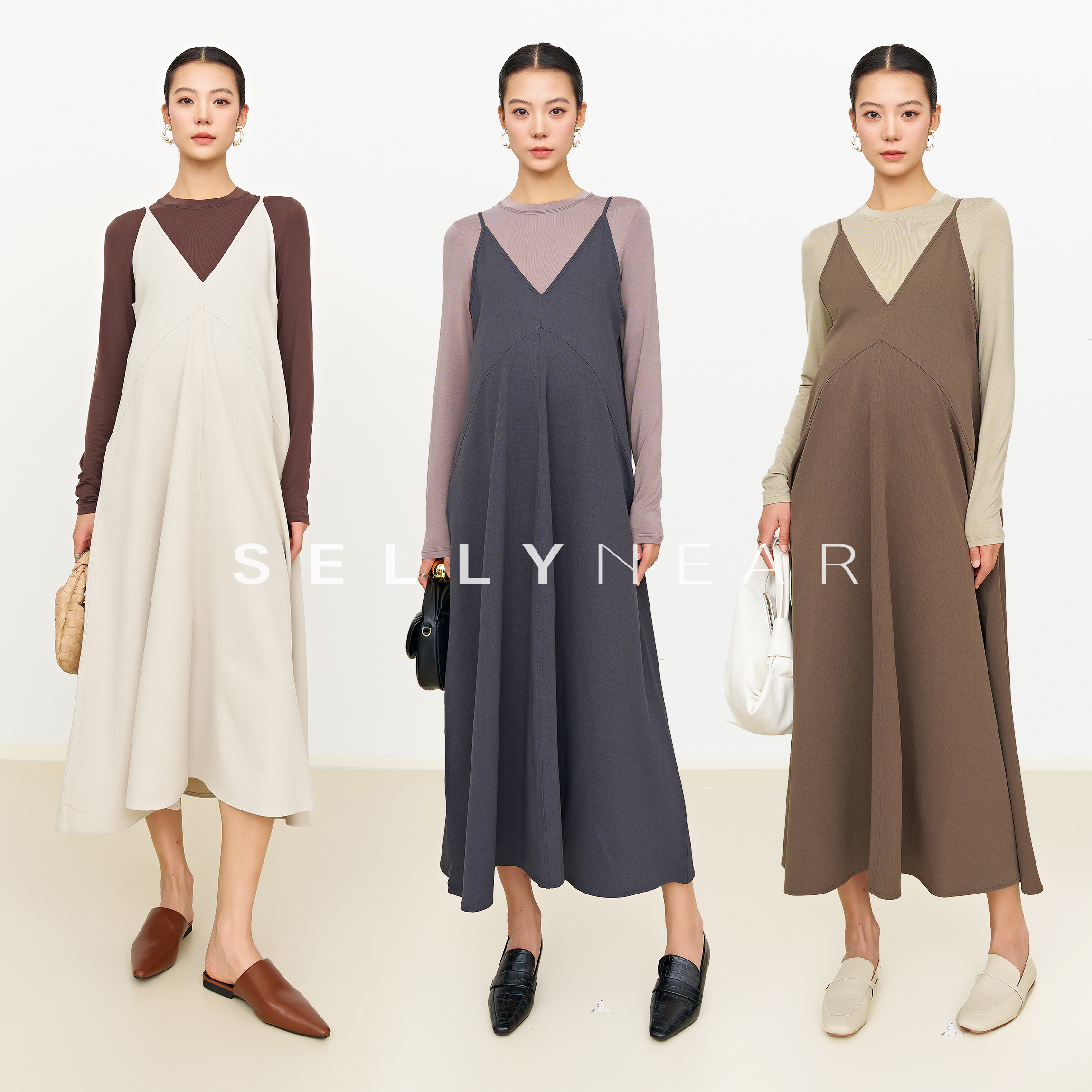 SELLYNEAR孕妇装吊带裙春秋新款时尚A型宽松职场通勤高个子连衣裙