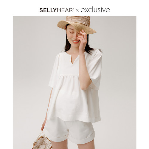SELLYNEAR白色A摆法式上衣
