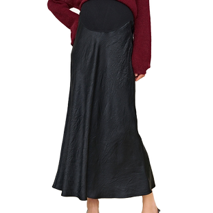 SELLYNEAR孕妇装醋酸半身裙春季时尚高级感缎面斜裁孕期托腹半裙