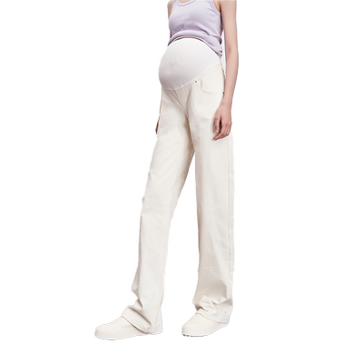 SELLYNEAR孕妇春秋装白色牛仔堆堆裤显瘦蚕丝棉宽松直筒裤阔腿裤