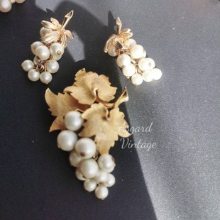 vintage古董首飾 Boucher珍珠葡萄胸針耳夾西洋復古搭配