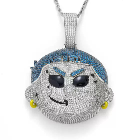 European and American New Hip-Hop Heavy-Duty Full Zircon Anime Pendant Fashion New Hip-Hop Trendy Cool Necklace Men's Rap Jewelry