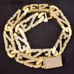Gold and Silver 23 Cuban Chain Necklace, European and American Style, Personalized Clavicle Chain, Trendy Cross-Border Full Diamond Light Luxury High-End Diamond-Encrusted Accessory