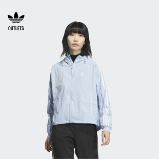 复古宽松侧开排扣运动连帽夹克外套女装 adidas阿迪达斯三叶草