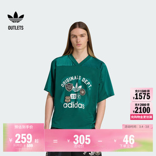 复古印花美式校园风V领宽松短袖球衣男夏季adidas阿迪达斯三叶草