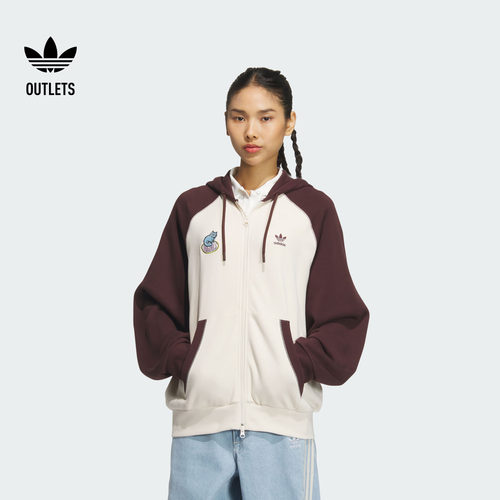 街头风撞色运动连帽夹克外套女adidas阿迪达斯官方outlets三叶草