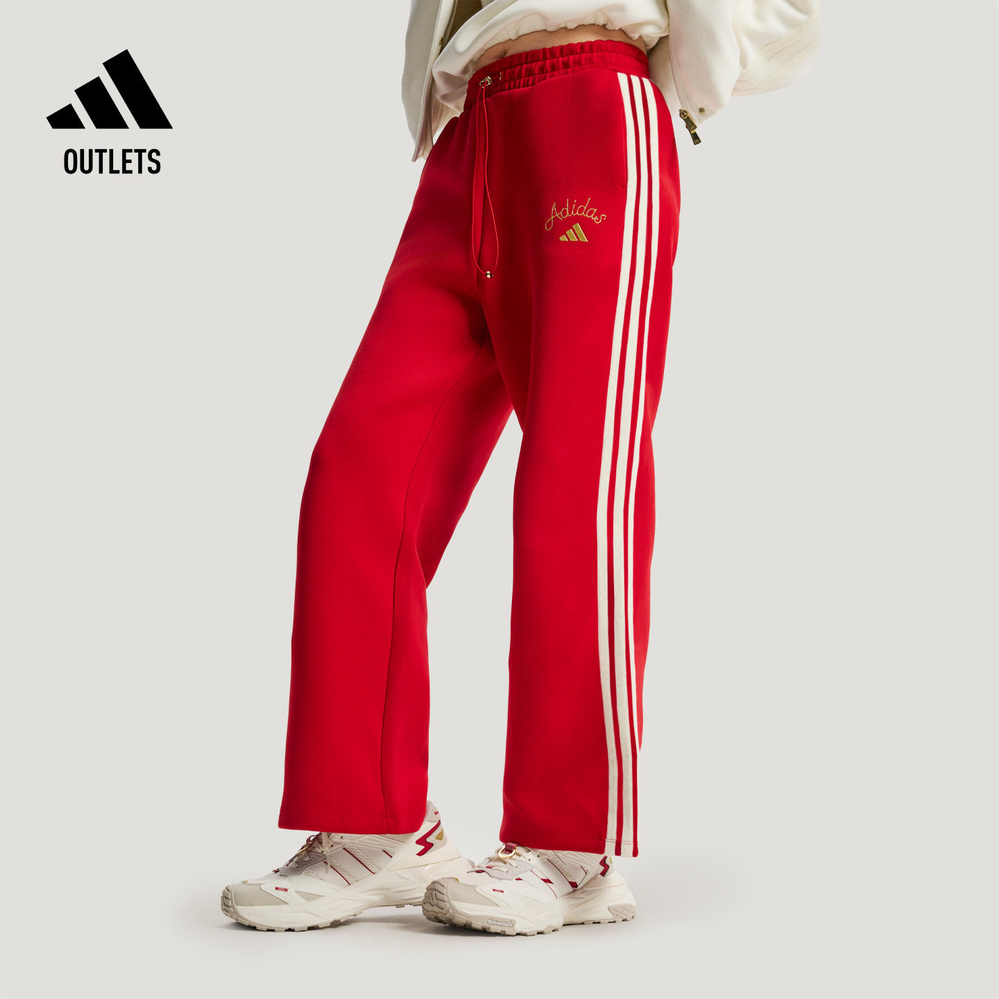 加厚时尚休闲宽松针织高腰运动阔腿裤女秋冬adidas阿迪达斯轻运动
