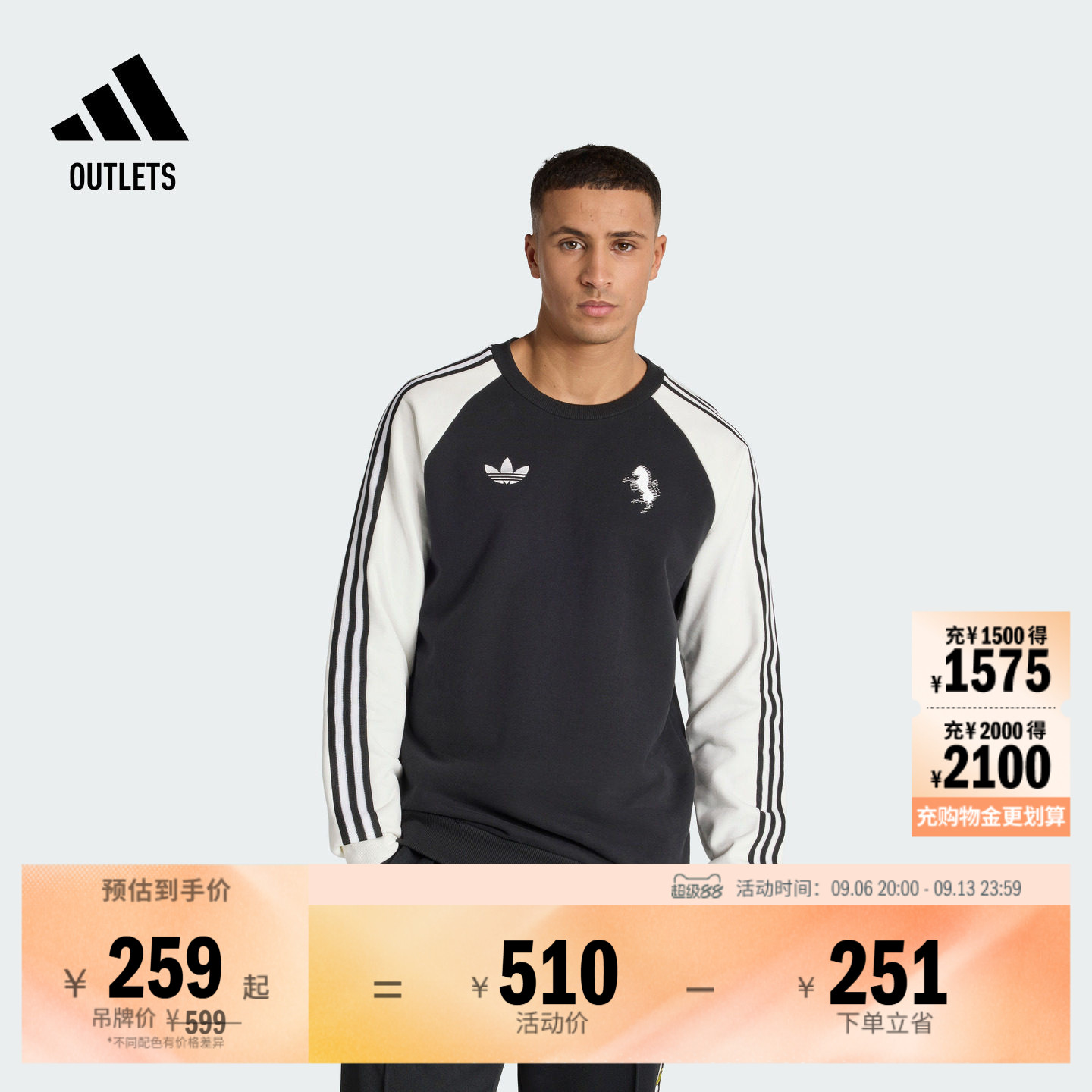 尤文图斯足球休闲文化复古舒适圆领卫衣男秋冬adidas阿迪达斯