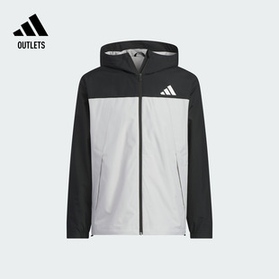 拒水梭织连帽夹克外套男女adidas阿迪达斯outlets轻运动