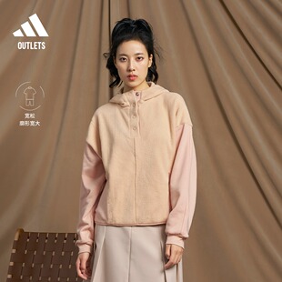 加绒加厚宽松连帽套头卫衣女装 adidas阿迪达斯官方outlets轻运动