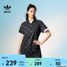 连衣裙女夏季 adidas阿迪达斯官方outlets三叶草 印花运动翻领短袖