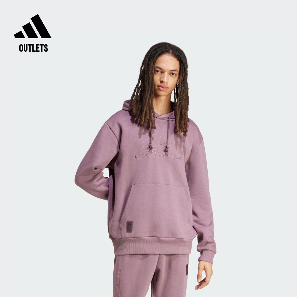 皇马简约休闲足球文化宽松抓绒运动连帽卫衣男adidas阿迪达斯