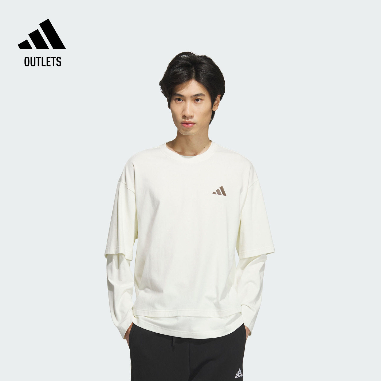 假两件宽松纯棉圆领长袖T恤男装adidas阿迪达斯官方outlets轻运动