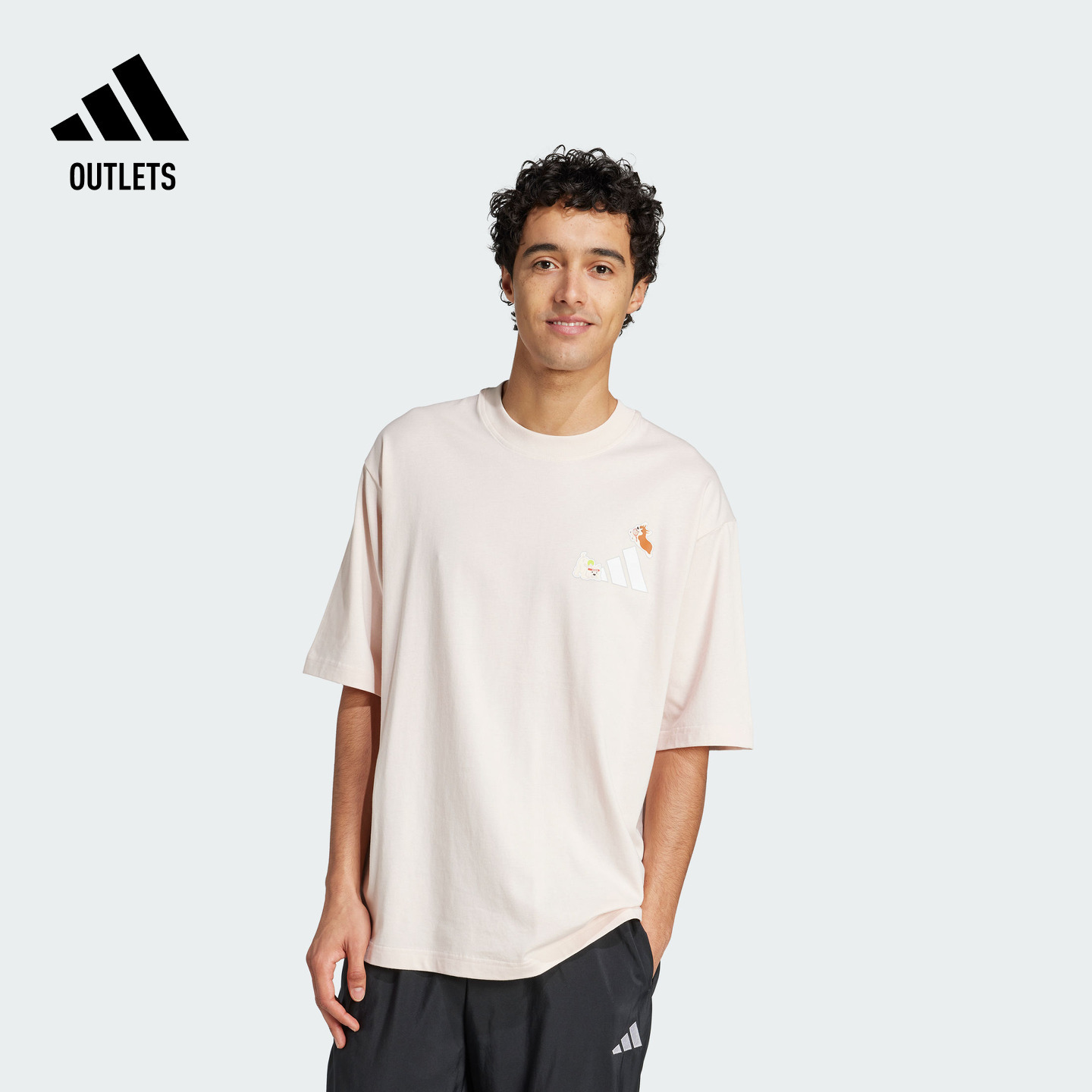 宽松纯棉上衣圆领短袖T恤男女夏季adidas阿迪达斯outlets轻运动